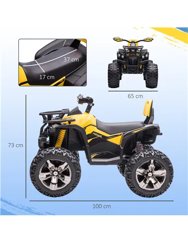 HOMCOM 12V Quad Bike ATV with LED Lights, Music, Backrest, Forward, Backward, Yellow