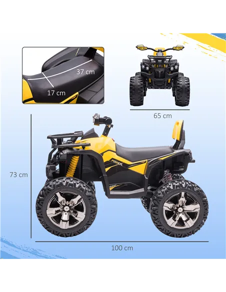 HOMCOM 12V Quad Bike ATV with LED Lights, Music, Backrest, Forward, Backward, Yellow