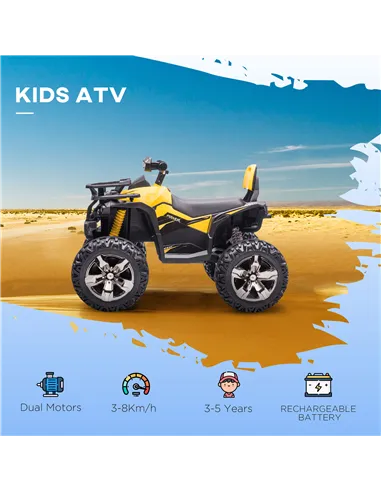 HOMCOM 12V Quad Bike ATV with LED Lights, Music, Backrest, Forward, Backward, Yellow