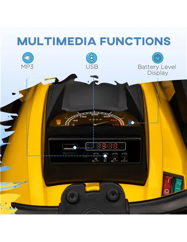HOMCOM 12V Quad Bike ATV with LED Lights, Music, Backrest, Forward, Backward, Yellow