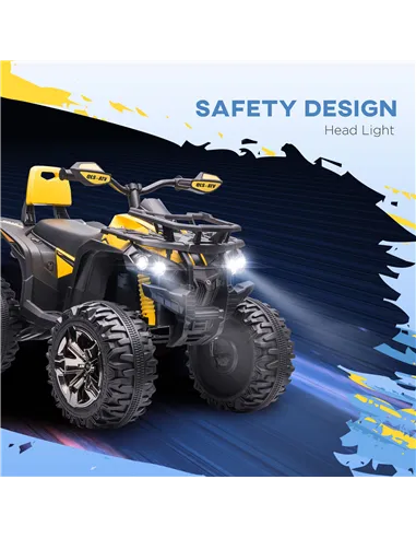 HOMCOM 12V Quad Bike ATV with LED Lights, Music, Backrest, Forward, Backward, Yellow