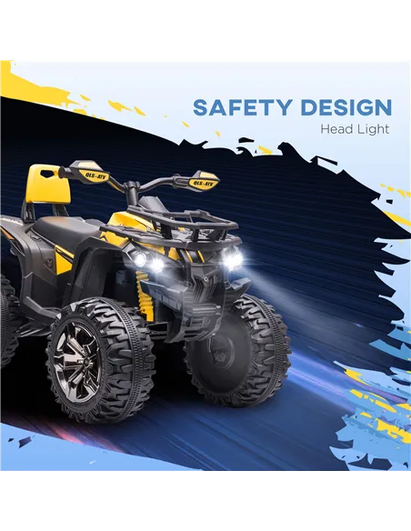 HOMCOM 12V Quad Bike ATV with LED Lights, Music, Backrest, Forward, Backward, Yellow