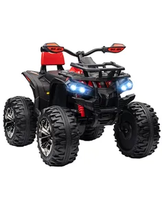 HOMCOM 12V Quad Bike ATV with LED Lights, Music, Backrest, Forward, Backward, Red