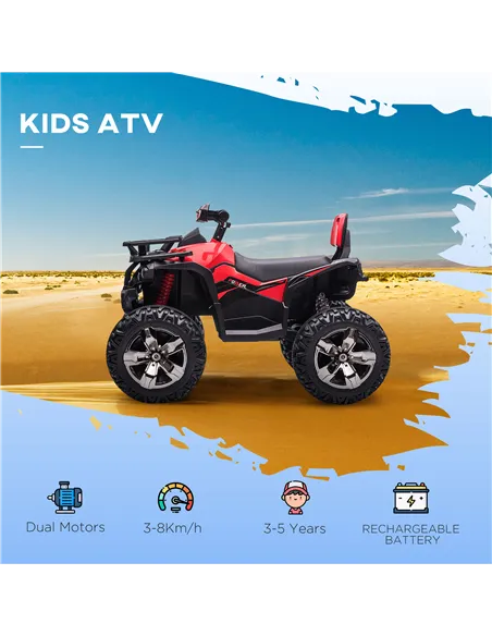 HOMCOM 12V Quad Bike ATV with LED Lights, Music, Backrest, Forward, Backward, Red