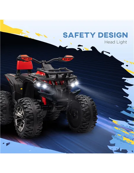 HOMCOM 12V Quad Bike ATV with LED Lights, Music, Backrest, Forward, Backward, Red