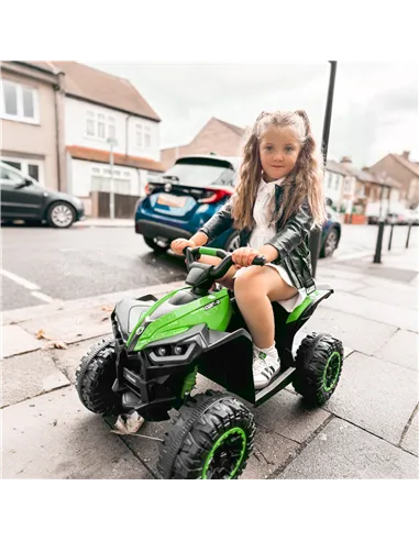 HOMCOM 12V Ride-On Quad Bike, with Music, Horn, LED Lights, for Ages 3-5 Years, Green