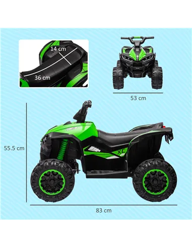 HOMCOM 12V Ride-On Quad Bike, with Music, Horn, LED Lights, for Ages 3-5 Years, Green