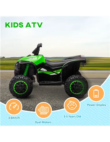 HOMCOM 12V Ride-On Quad Bike, with Music, Horn, LED Lights, for Ages 3-5 Years, Green