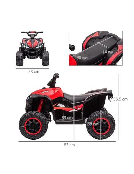 HOMCOM 12V Ride-On Quad Bike w/ Music, Horn, for Ages 3-5 Years - Red