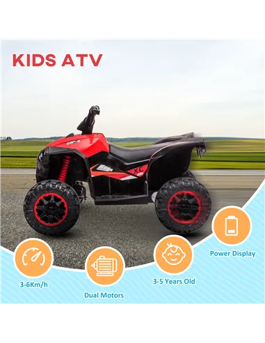 HOMCOM 12V Ride-On Quad Bike w/ Music, Horn, for Ages 3-5 Years - Red