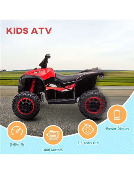 HOMCOM 12V Ride-On Quad Bike w/ Music, Horn, for Ages 3-5 Years - Red