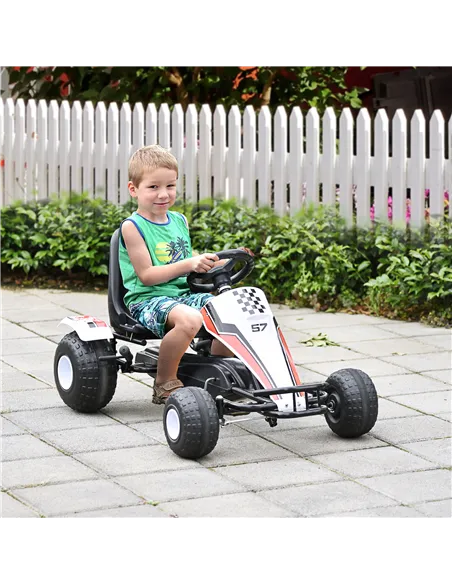 HOMCOM Kids Children Pedal Go Kart Manual Ride On Car w/ Brake Gears Steering Wheel Adjustable Seat 4 Smooth Wheels Racing-Style