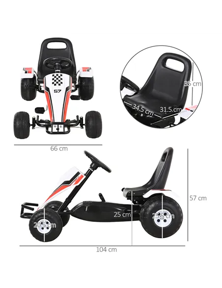 HOMCOM Kids Children Pedal Go Kart Manual Ride On Car w/ Brake Gears Steering Wheel Adjustable Seat 4 Smooth Wheels Racing-Style