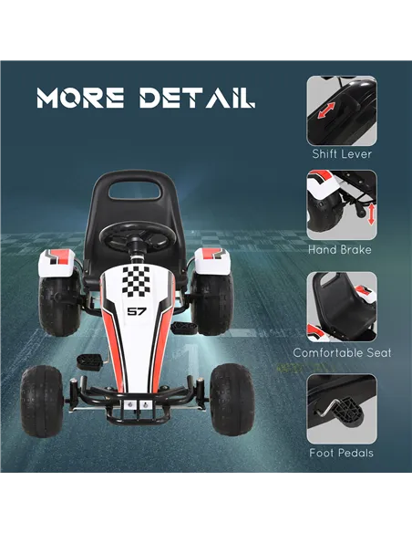 HOMCOM Kids Children Pedal Go Kart Manual Ride On Car w/ Brake Gears Steering Wheel Adjustable Seat 4 Smooth Wheels Racing-Style