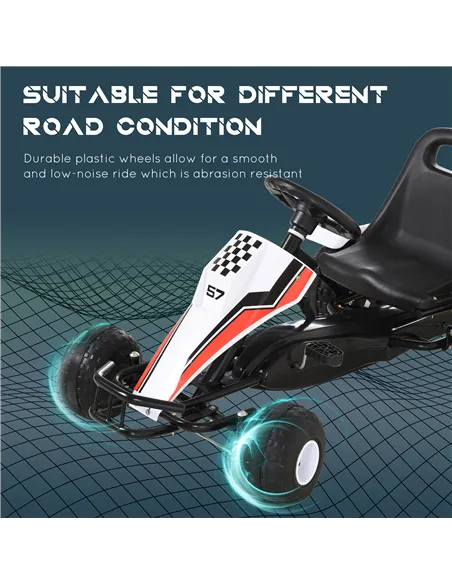 HOMCOM Kids Children Pedal Go Kart Manual Ride On Car w/ Brake Gears Steering Wheel Adjustable Seat 4 Smooth Wheels Racing-Style