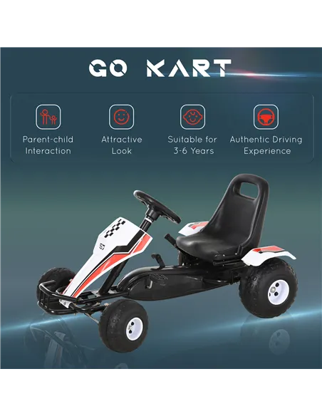 HOMCOM Kids Children Pedal Go Kart Manual Ride On Car w/ Brake Gears Steering Wheel Adjustable Seat 4 Smooth Wheels Racing-Style