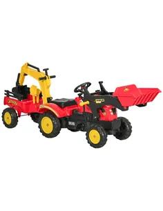 HOMCOM Kids Children Pedal Go Kart Ride On Toy Car Excavator Tractor w/ Moving Bucket Steering Wheel Removable Digger For 3 - 6 