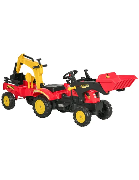 HOMCOM Kids Children Pedal Go Kart Ride On Toy Car Excavator Tractor w/ Moving Bucket Steering Wheel Removable Digger For 3 - 6 