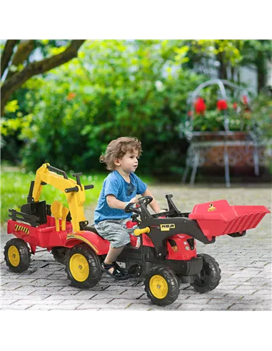 HOMCOM Kids Children Pedal Go Kart Ride On Toy Car Excavator Tractor w/ Moving Bucket Steering Wheel Removable Digger For 3 - 6 