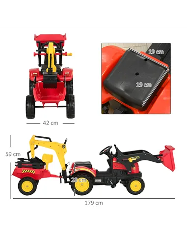 HOMCOM Kids Children Pedal Go Kart Ride On Toy Car Excavator Tractor w/ Moving Bucket Steering Wheel Removable Digger For 3 - 6 