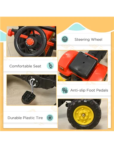 HOMCOM Kids Children Pedal Go Kart Ride On Toy Car Excavator Tractor w/ Moving Bucket Steering Wheel Removable Digger For 3 - 6 