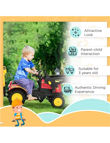 HOMCOM Kids Children Pedal Go Kart Ride On Toy Car Excavator Tractor w/ Moving Bucket Steering Wheel Removable Digger For 3 - 6 