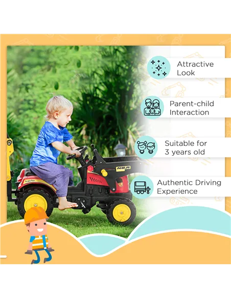 HOMCOM Kids Children Pedal Go Kart Ride On Toy Car Excavator Tractor w/ Moving Bucket Steering Wheel Removable Digger For 3 - 6 