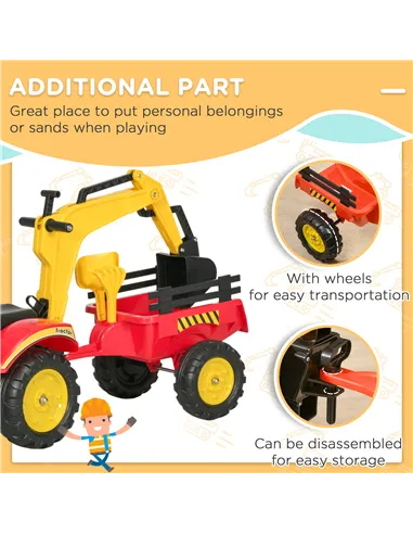 HOMCOM Kids Children Pedal Go Kart Ride On Toy Car Excavator Tractor w/ Moving Bucket Steering Wheel Removable Digger For 3 - 6 