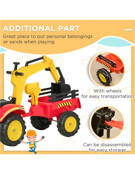 HOMCOM Kids Children Pedal Go Kart Ride On Toy Car Excavator Tractor w/ Moving Bucket Steering Wheel Removable Digger For 3 - 6 