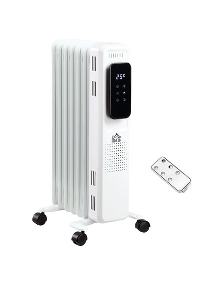 HOMCOM 1500W Oil Filled Radiator, 7 Fin Portable Electric Heater with LED Display, 24H Timer, 3 Heat Settings, Adjustable Thermo