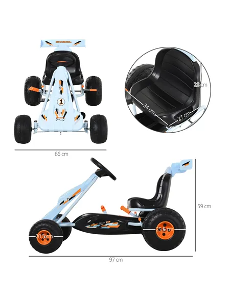 HOMCOM Kids Children Pedal Go Kart Manual Ride On Car w/ Brake Gears Steering Wheel Adjustable Seat Outdoor Fun Vehicle 97 x 66 