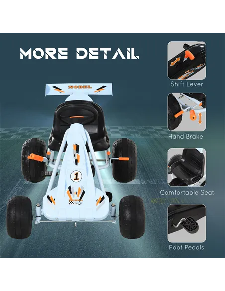 HOMCOM Kids Children Pedal Go Kart Manual Ride On Car w/ Brake Gears Steering Wheel Adjustable Seat Outdoor Fun Vehicle 97 x 66 