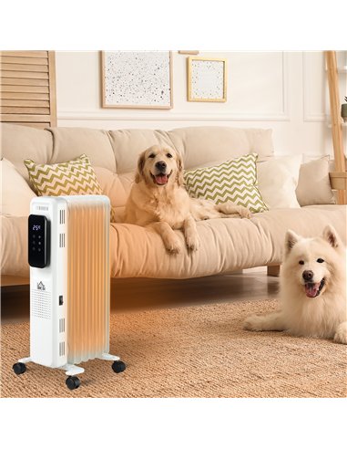 HOMCOM 1500W Oil Filled Radiator, 7 Fin Portable Electric Heater with LED Display, 24H Timer, 3 Heat Settings, Adjustable Thermo
