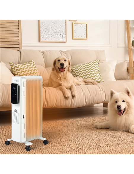 HOMCOM 1500W Oil Filled Radiator, 7 Fin Portable Electric Heater with LED Display, 24H Timer, 3 Heat Settings, Adjustable Thermo
