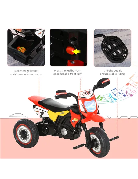 HOMCOM Toddler Pedal Motorcycle Kids Ride On Tricycle Early Learning w/ Music Lights Handlebar Stickers Exercise Boys Girls Gift