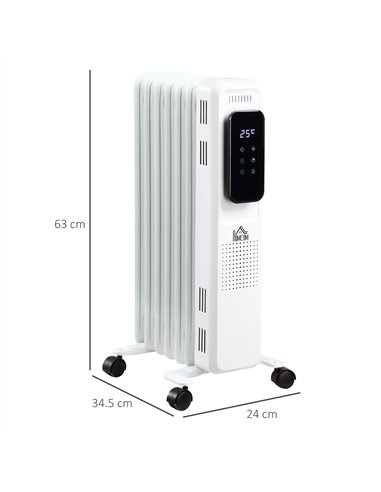HOMCOM 1500W Oil Filled Radiator, 7 Fin Portable Electric Heater with LED Display, 24H Timer, 3 Heat Settings, Adjustable Thermo