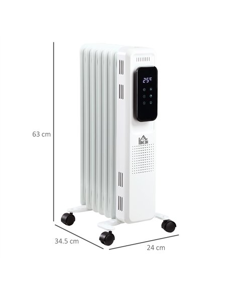 HOMCOM 1500W Oil Filled Radiator, 7 Fin Portable Electric Heater with LED Display, 24H Timer, 3 Heat Settings, Adjustable Thermo