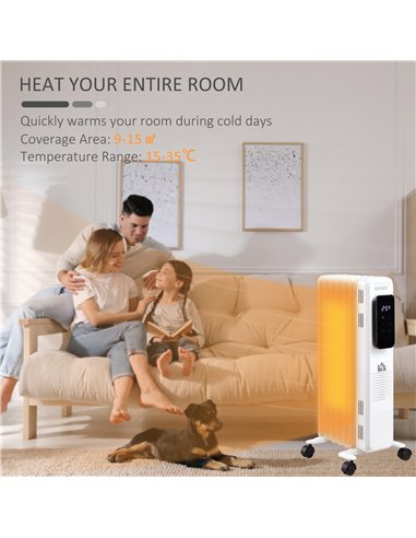 HOMCOM 1500W Oil Filled Radiator, 7 Fin Portable Electric Heater with LED Display, 24H Timer, 3 Heat Settings, Adjustable Thermo