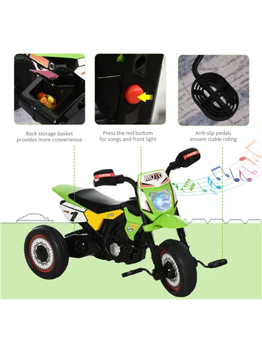 HOMCOM Toddler Pedal Motorcycle Kids Ride On Tricycle Early Learning w/ Music Lights Handlebar Stickers Exercise Boys Girls Gift