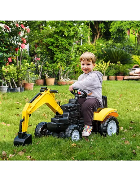 HOMCOM Kids Ride on Digger Pedal Go Kart Pretend Play Construction No Power Truck with Horn for 3 - 6 Years, Yellow