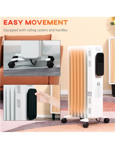 HOMCOM 1500W Oil Filled Radiator, 7 Fin Portable Electric Heater with LED Display, 24H Timer, 3 Heat Settings, Adjustable Thermo