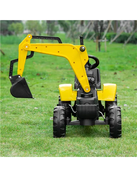 HOMCOM Kids Ride on Digger Pedal Go Kart Pretend Play Construction No Power Truck with Horn for 3 - 6 Years, Yellow