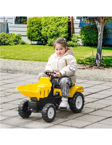 HOMCOM Kids Ride on Tractor No Power Pedal Go Kart with Manual Control Bucket for 3-6 Years Old