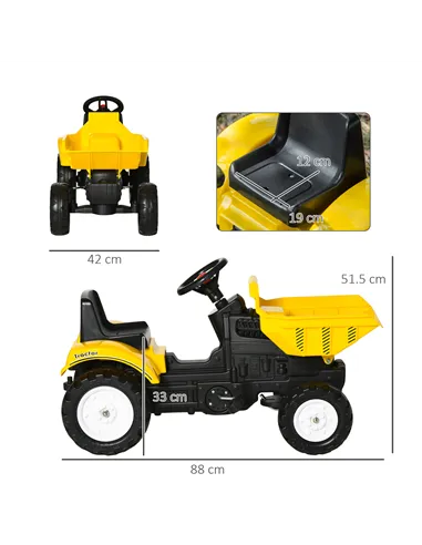 HOMCOM Kids Ride on Tractor No Power Pedal Go Kart with Manual Control Bucket for 3-6 Years Old