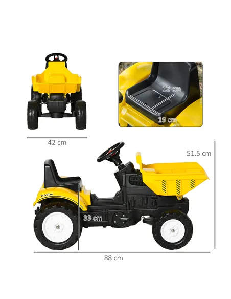 HOMCOM Kids Ride on Tractor No Power Pedal Go Kart with Manual Control Bucket for 3-6 Years Old