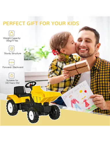 HOMCOM Kids Ride on Tractor No Power Pedal Go Kart with Manual Control Bucket for 3-6 Years Old