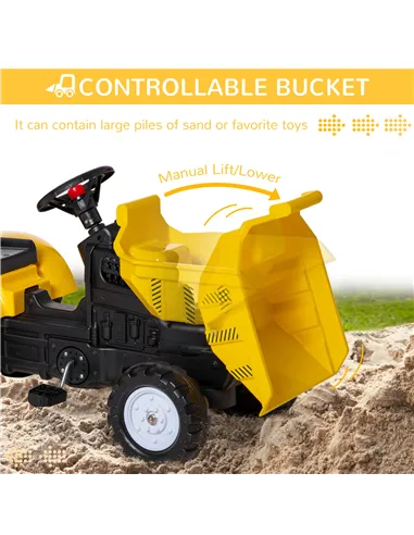 HOMCOM Kids Ride on Tractor No Power Pedal Go Kart with Manual Control Bucket for 3-6 Years Old