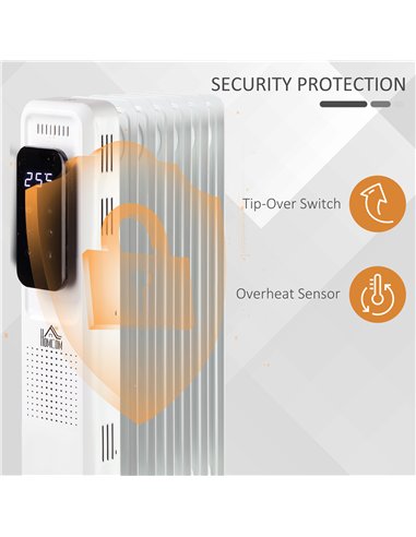 HOMCOM 1500W Oil Filled Radiator, 7 Fin Portable Electric Heater with LED Display, 24H Timer, 3 Heat Settings, Adjustable Thermo