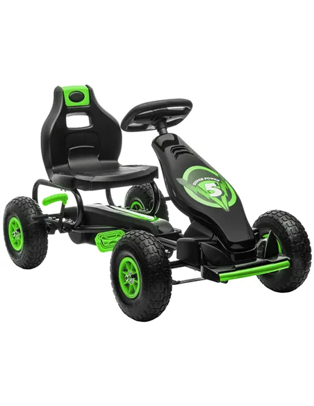 HOMCOM Kids Pedal Go Kart, with Adjustable Seat, Inflatable Tyres - Green