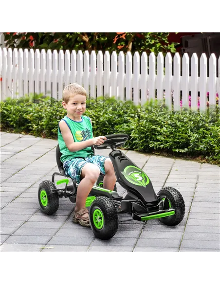 HOMCOM Kids Pedal Go Kart, with Adjustable Seat, Inflatable Tyres - Green